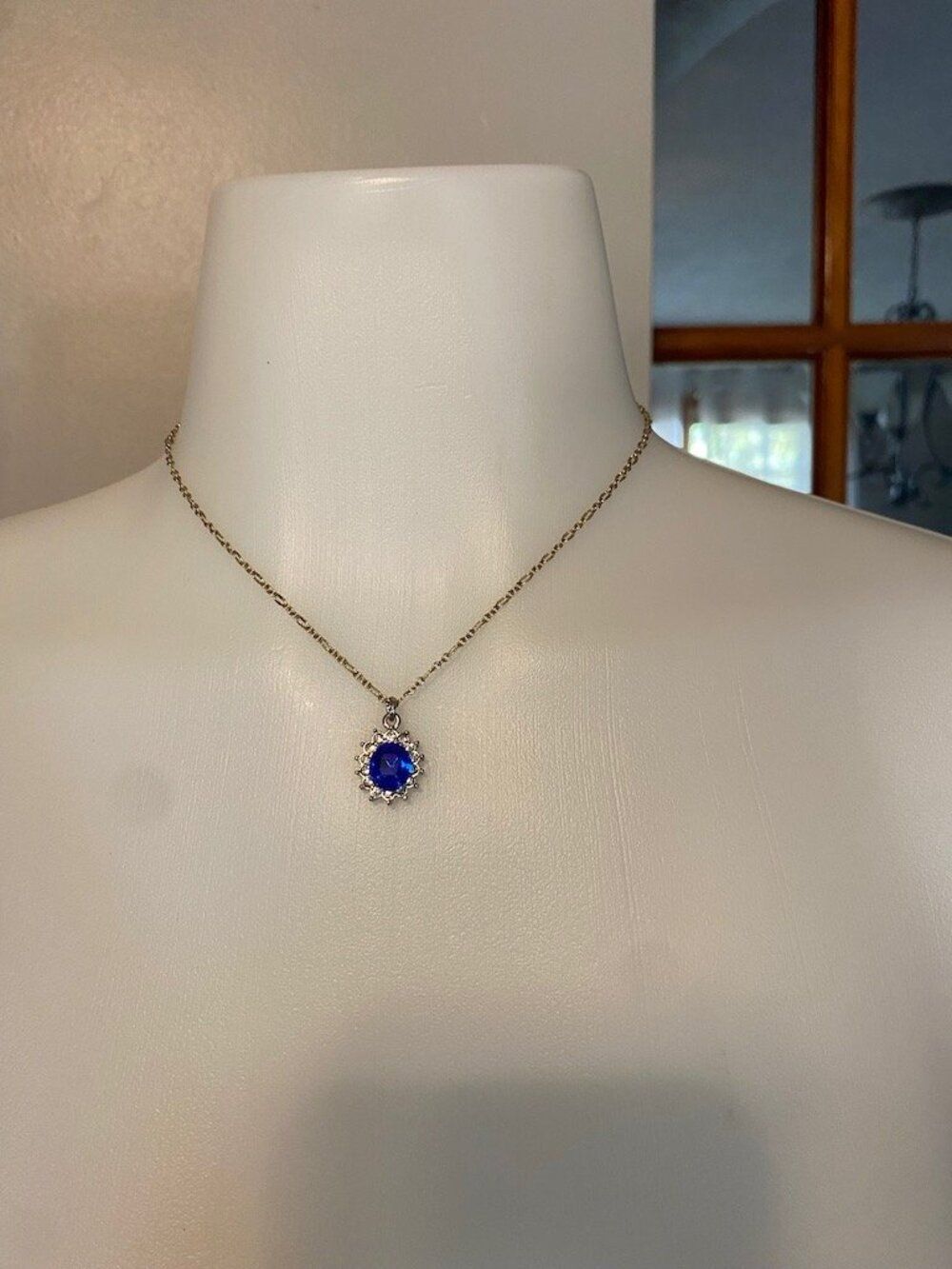 Blue Crystal Halo Pendant Necklace